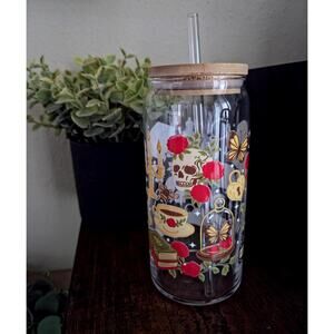 Memento Mori Gothic Dark Academia Can Glass Cup Bamboo Lid Library